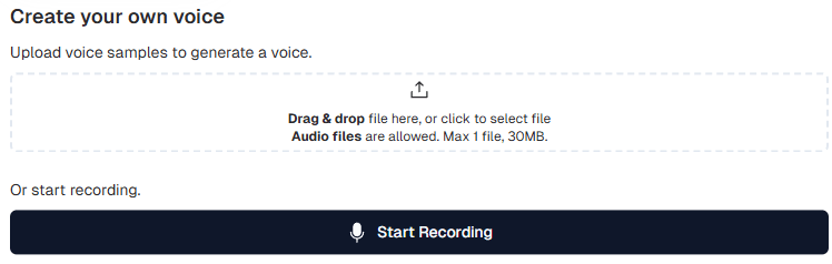 Screenshot of the ''Create your own voice'' feature in CopyCopter