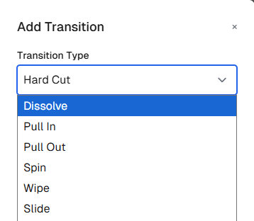 Screenshot of the Transitions selection in CopyCopter