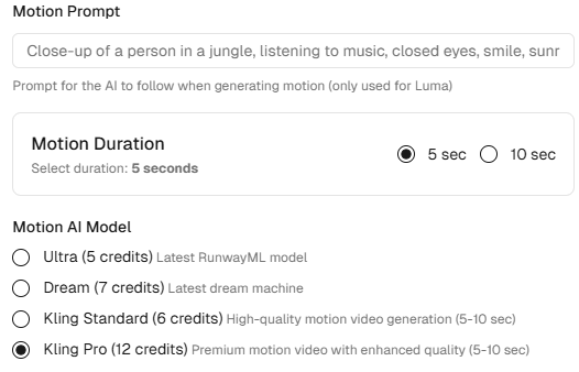 Motion settings